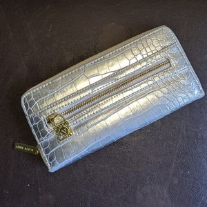 Anne Klein Silver Croco Metallic Hand Wallet Bag